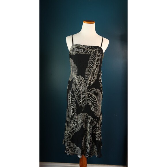 Vintage 90s Y2K Eva Blue Beaded Tropical Fern Fairycore Slip Dress Dress Black - Picture 1 of 12